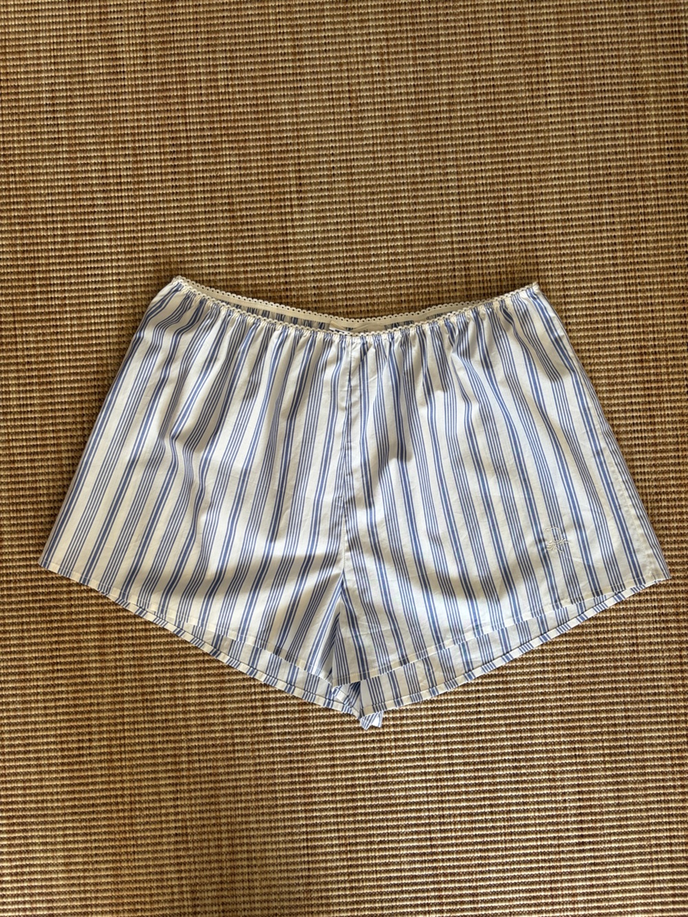 Doen Thelma Cotton Silk Striped Shorts Indigo Sorrento Stripe White Blue